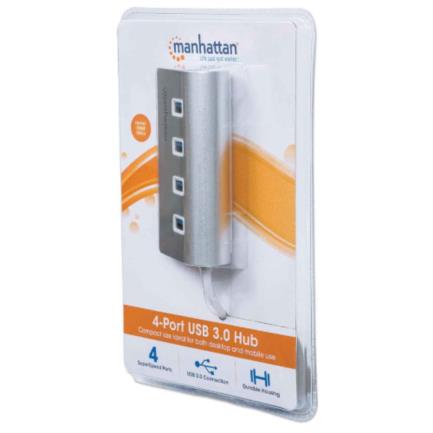 Manhattan 4-Port USB 3.0 Superspeed Hub, Aluminum Color