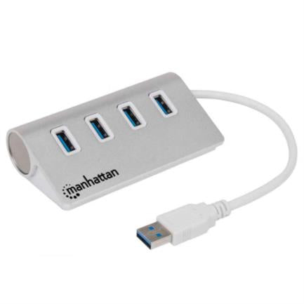 Manhattan 4-Port USB 3.0 Superspeed Hub, Aluminum Color