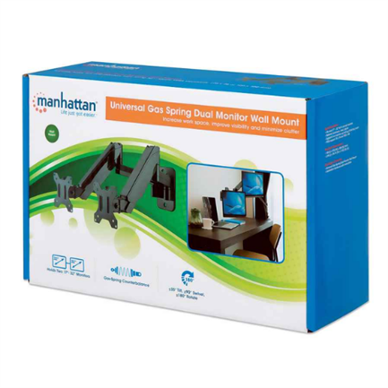 Manhattan Universal Wall Monitor Mount for 2 Monitors 17" to 32" Piston Up to 8 kg