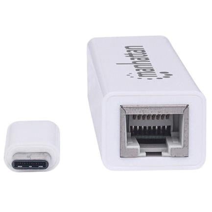 Manhattan USB C 3.1 to Gigabit Ethernet 10/100/1000 Mbps Adapter White