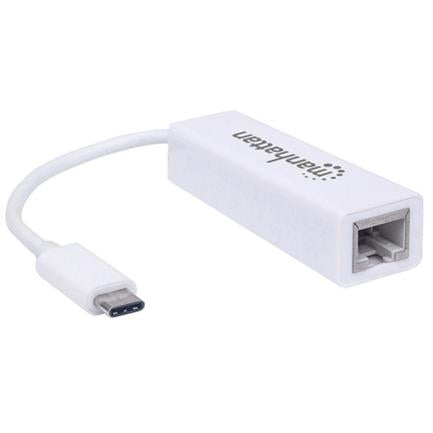 Manhattan USB C 3.1 to Gigabit Ethernet 10/100/1000 Mbps Adapter White