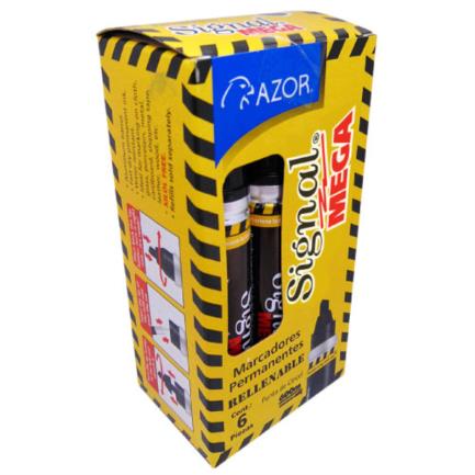 Marcador Permanente Signal Mega 1500NE Punta Cincel Color Negro C/6 Pzas