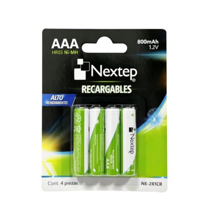 Nextep AAA Rechargeable Batteries HR03 NiMH 1.2V Pk/4 800mAh
