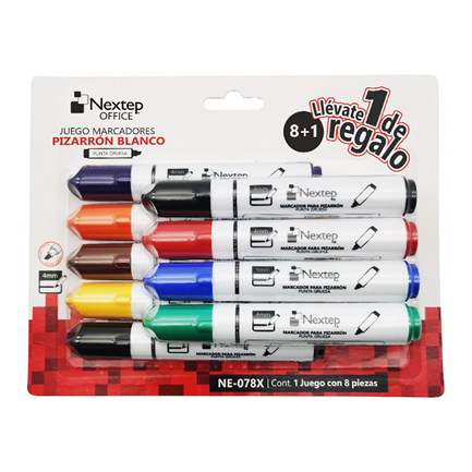 Marcadores Nextep para Pizarrón Blanco Juego 8 Colores Punta Gruesa Cincel 4mm