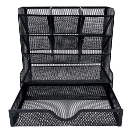 Organizador Nextep Malla Metalica para Escritorio Multi Secciones con Cajon