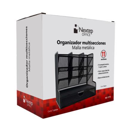 Organizador Nextep Malla Metalica para Escritorio Multi Secciones con Cajon