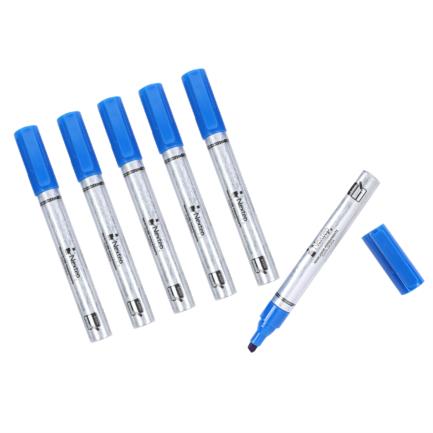 Marcador Nextep Permanente Cuerpo Aluminio Punta Gruesa Cincel 4mm Azul C/6