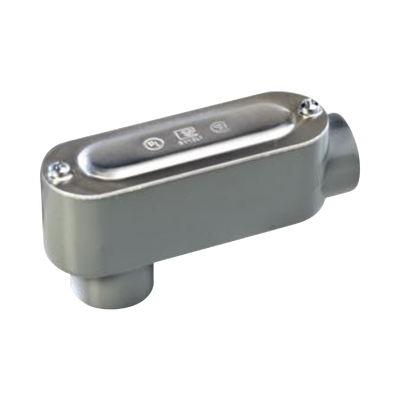 Caja oval roscada tipo LB de 1 1/2" (38.1mm) incluye tapa y tornillos.