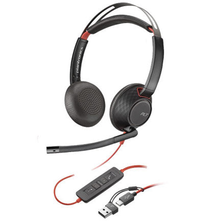 POLY Blackwire 5220 Stereo Headset + 3.5mm Connector + USB-C/A Adapter