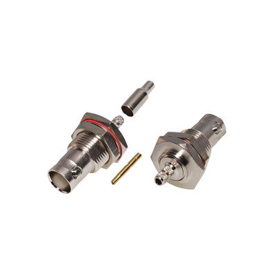 Conector BNC Hembra /Chasis en D-Plano, Anillo Plegable/ RG-316/U, Niquel/Oro/Teflón.