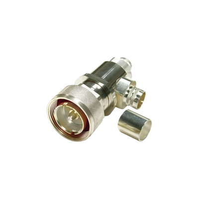 Conector DIN 7-16 Macho tipo COMBO, Recto o Ángulo Recto, de Anillo para LMR-600, Plata/ Plata/ Teflón.