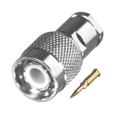 Conector TNC Macho Especial de Rosca, Sin Herrajes para Cables RG-58/U, Níquel // Delrin.