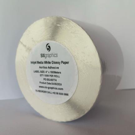 Papel Six Graphics Blanco Brillante Adhesivo Acrilico Respaldo 4x100Metros Largo Core 3