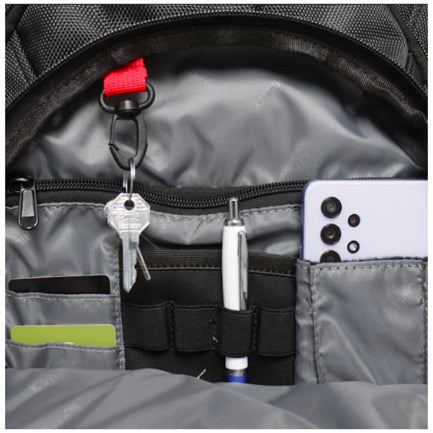 Mochila Swissmobility BEVERIN 17 3 cierres asa de acero reforzada piso de espuma múltiples bolsos internos color negro