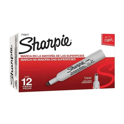 Marcador permanente Sharpie tank negro barril plastico c/12