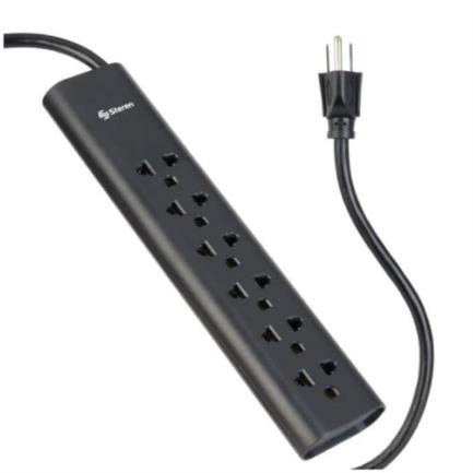 Steren 1.7m 15A 6-Outlet Power Strip with American/European Sockets 70J Black