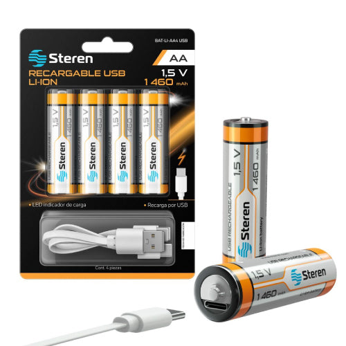 4 STEREN USB LI-ION AA 1460 RECHARGEABLE BATTERIES