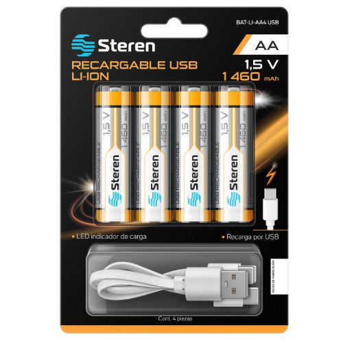 4 STEREN USB LI-ION AA 1460 RECHARGEABLE BATTERIES