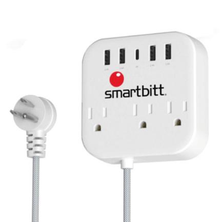 Supresor de Picos Smartbitt SBSS-B3-5U 3 Contactos y 5 Puertos USB