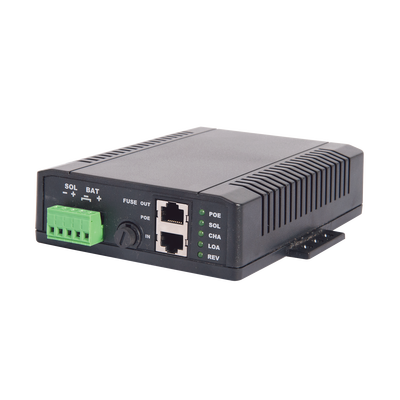 Controlador Solar POE, Entrada 12 Vcc Hasta un Panel Solar de 125 Watts, Salida PoE Pasivo en 48 Vcc Hasta 20 Watts Máximo.