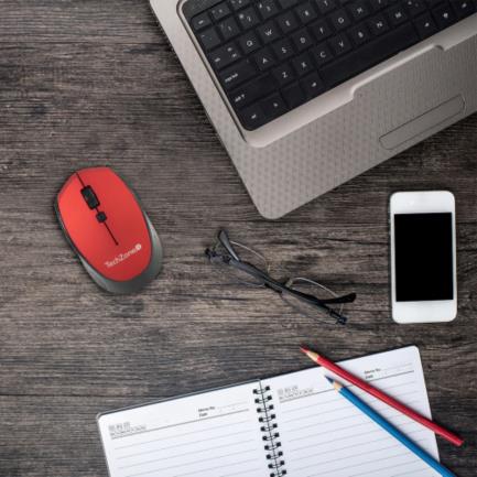 Mouse Inalambrico TechZone Optico 800 a 1600dpi Ajustable 3 Botones Ambidiestro Win/MAC Color Rojo