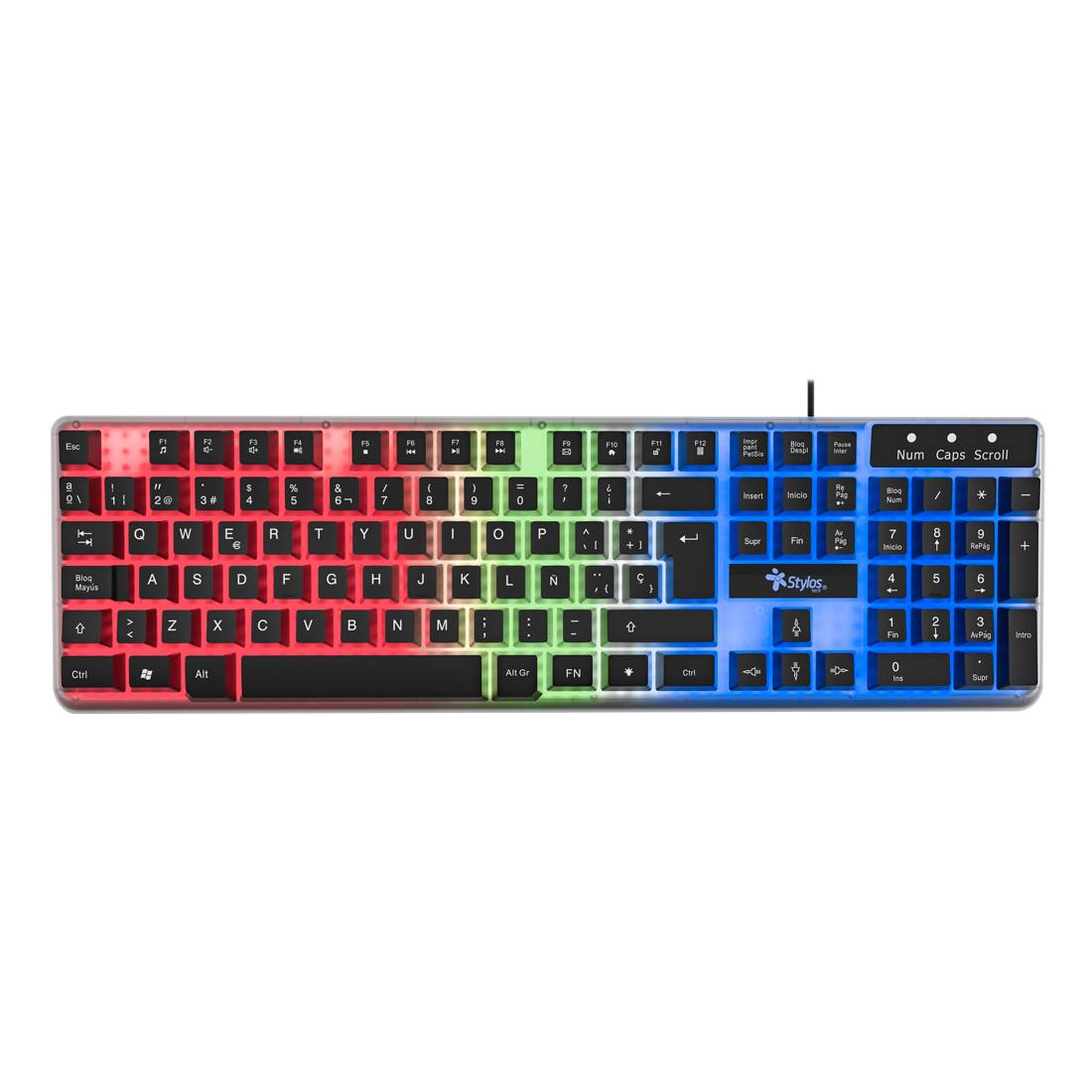 Teclado Alambrico Stylos Membrana 100 105 Teclas LED Conexion USB 1.4m Transparente