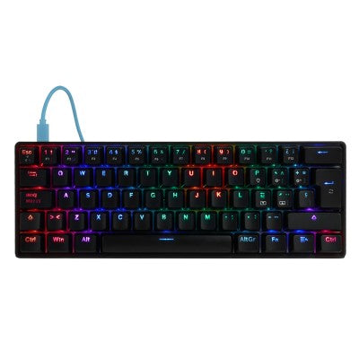 Teclado Mecánico Game Factor KBG560 RGB Teclas Extras Blue Intercambiables Blue Switch USB Color Negro
