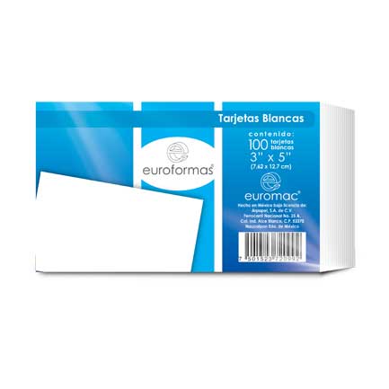 EUROFORMAS WHITE BIBLIOGRAPHIC CARD 3X5 PK/100
