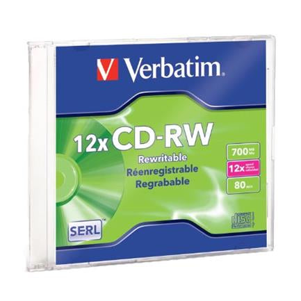 VERBATIM CD-RW 4X-12X 80MIN 700MB Slim Case Disc