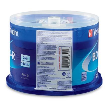 Disco Compacto Verbatim Blu Ray BD-R 25GB 16X Torre C/50