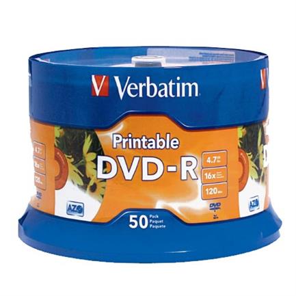 VERBATIM DVD-R 4.7GB 16X White Inkjet Printable Spindle 50