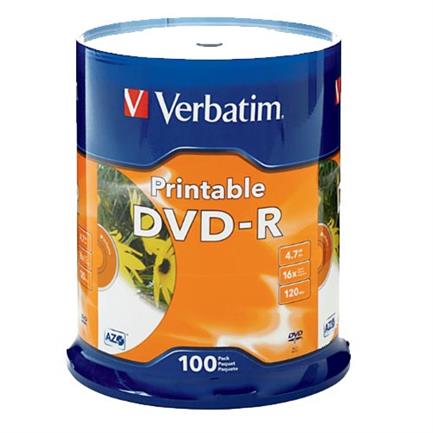 DVD-R VERBATIM 4.7GB 16X White Printable SPINDLE W/100