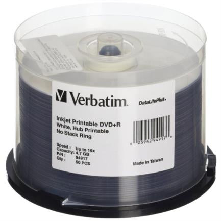 DVD+R VERBATIM 4.7GB 16X White Inkjet Printable Spindle 50