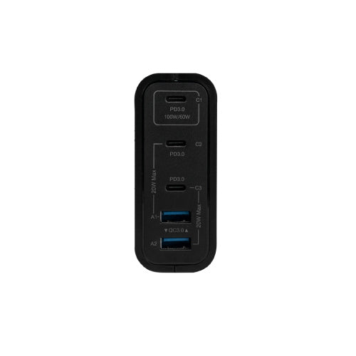 VORAGO AU-600 WALL CHARGER TYPE C 100W PD 5 PORTS QUICK CHARGE 3.0 BLACK