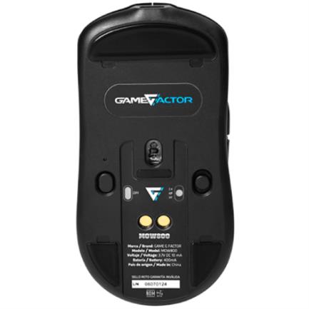 Mouse Game Factor MOW800 Inalambrico Wireless 2.4G BT Pixart 3395 26.000 DPI 4K HZ Base RGB Ultra Ligero 56G Negro