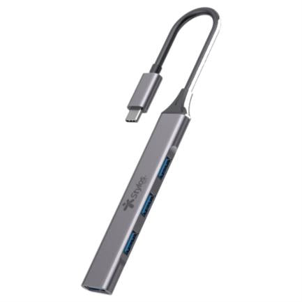 Hub 4 en 1 Stylos USB C a 3xUSB 2.0 + 1xUSB 3.0 con Caja Gris
