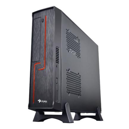 Gabinete Oficina Keelan Slim ITX Stylos 2xUSB 1.0 1xUSB 3.0 puerto 3.5mm línea roja con fuente de poder 550W