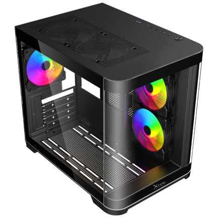 Xzeal Curved Cabinet M-ATX/ITX 2x USB 2.0 + 1x USB 3.0 + 3.5 mm + 3 RGB Fans Black