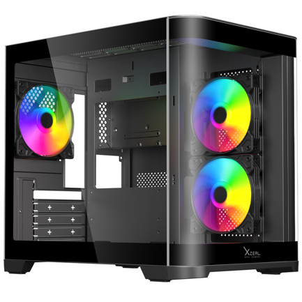 Xzeal Curved Cabinet M-ATX/ITX 2x USB 2.0 + 1x USB 3.0 + 3.5 mm + 3 RGB Fans Black