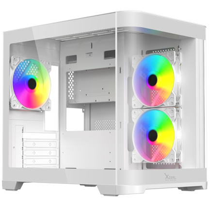 Xzeal Curved M-ATX/ITX Case 2x USB 2.0 + 1x USB 3.0 + 3.5 mm + 3 RGB Fans White