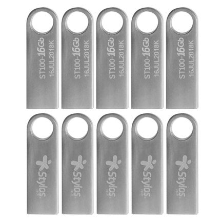 Kit 10 USB Flash Drives Stylos ST100 16GB Type A 2.0 Metallic Silver