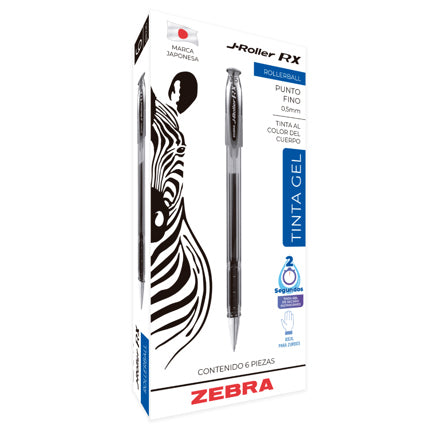 Zebra J Roller RX Fine Point 0.5mm Gel Ink Pen Black 6-Pack