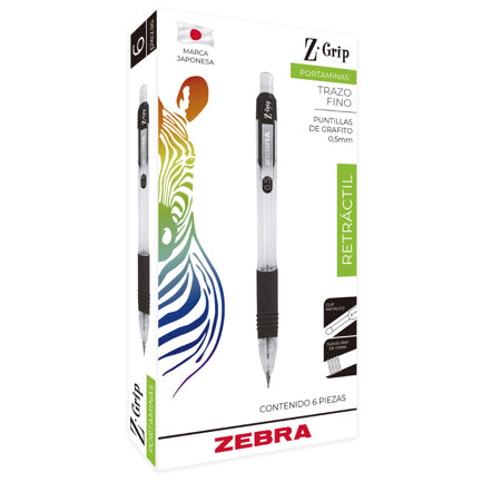 Zebra Grip Black Ballpoint Pen 0.5mm Box W/6 Pcs