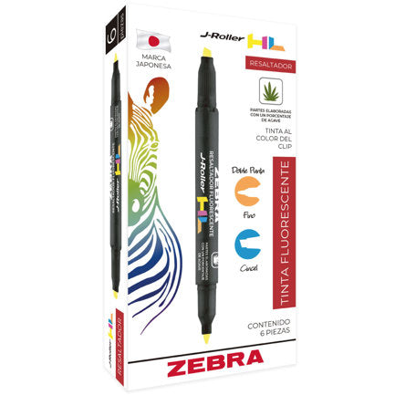 Zebra Jroller HL Double-Ended Yellow Highlighter Box of 6