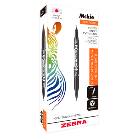 Zebra Mckie Double-Ended Fine/Extra Fine Black Permanent Marker, 6 pcs