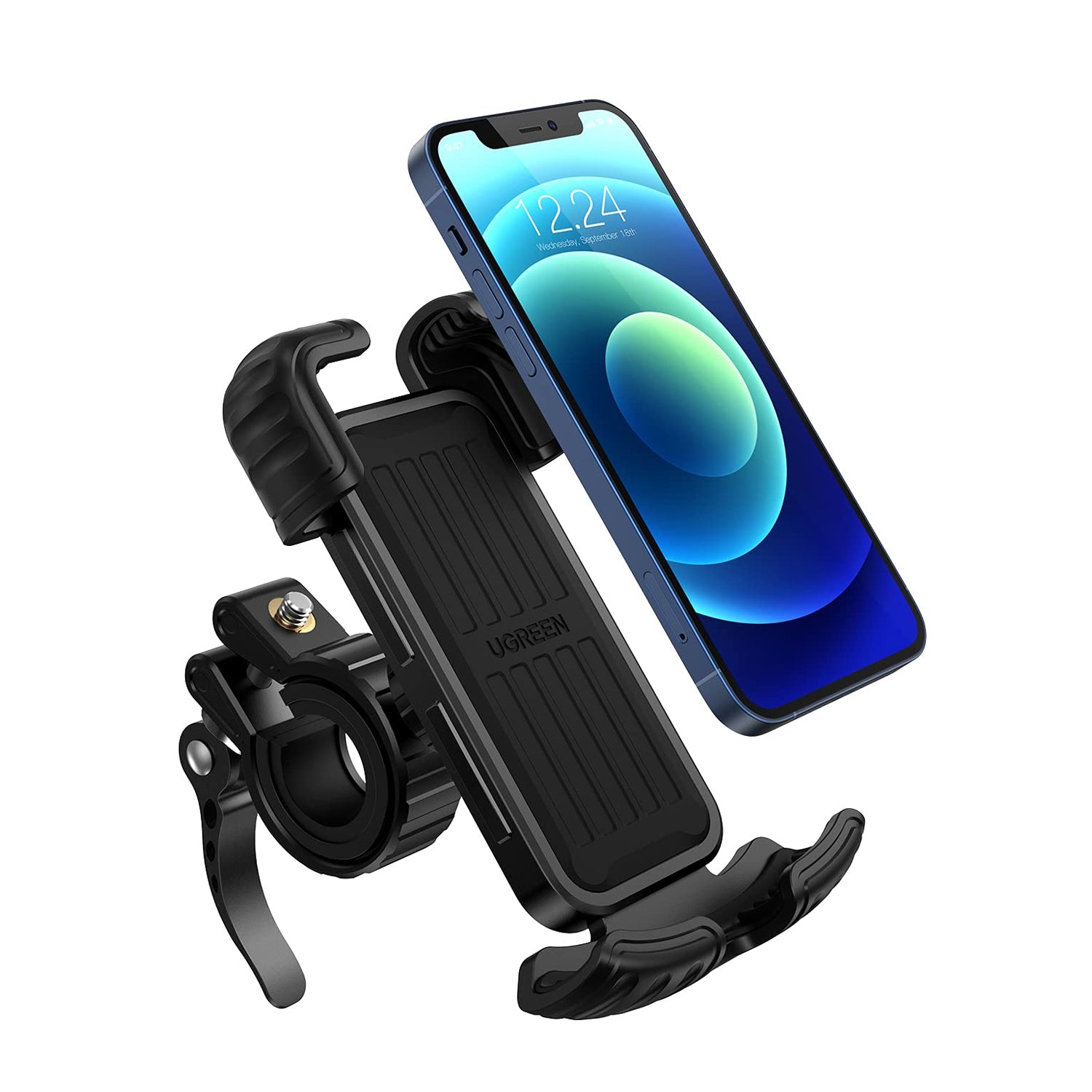 Soporte de Celular para Manillar de Motocicleta o Bicicleta / Anti Vibración / Protección de clip Antideslizante / Rotación de 360° / Bloqueo de Seguridad / Compatible con manillar de 0.6'' a 1.75'' / Soporta dispositivos de 4.6''