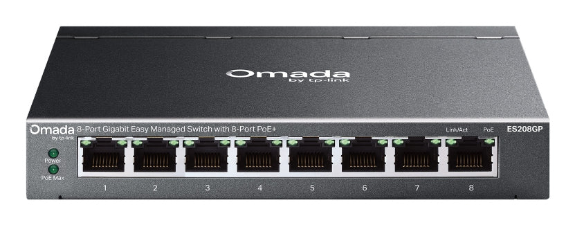 Switch Gigabit Easy Managed 8 Puertos / PoE+ 64W / Cloud Management Omada / 16 Gbps Switching / Fanless / Desktop-Wall Mount