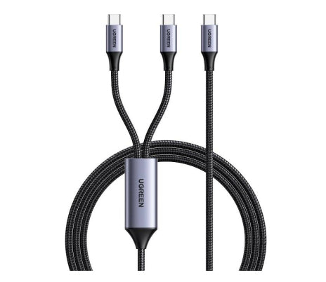 Cable USB-C a Y (USB-C & USB-C) | 1.5 Metros | Carga Rápida de hasta 100W | PD3.0 | QC4.0/3.0/2.0 | FPC | AFC | Protección Integrada| Caja de Aluminio | Nylon Trenzado | Amplia Compatibilidad | Color Negro.