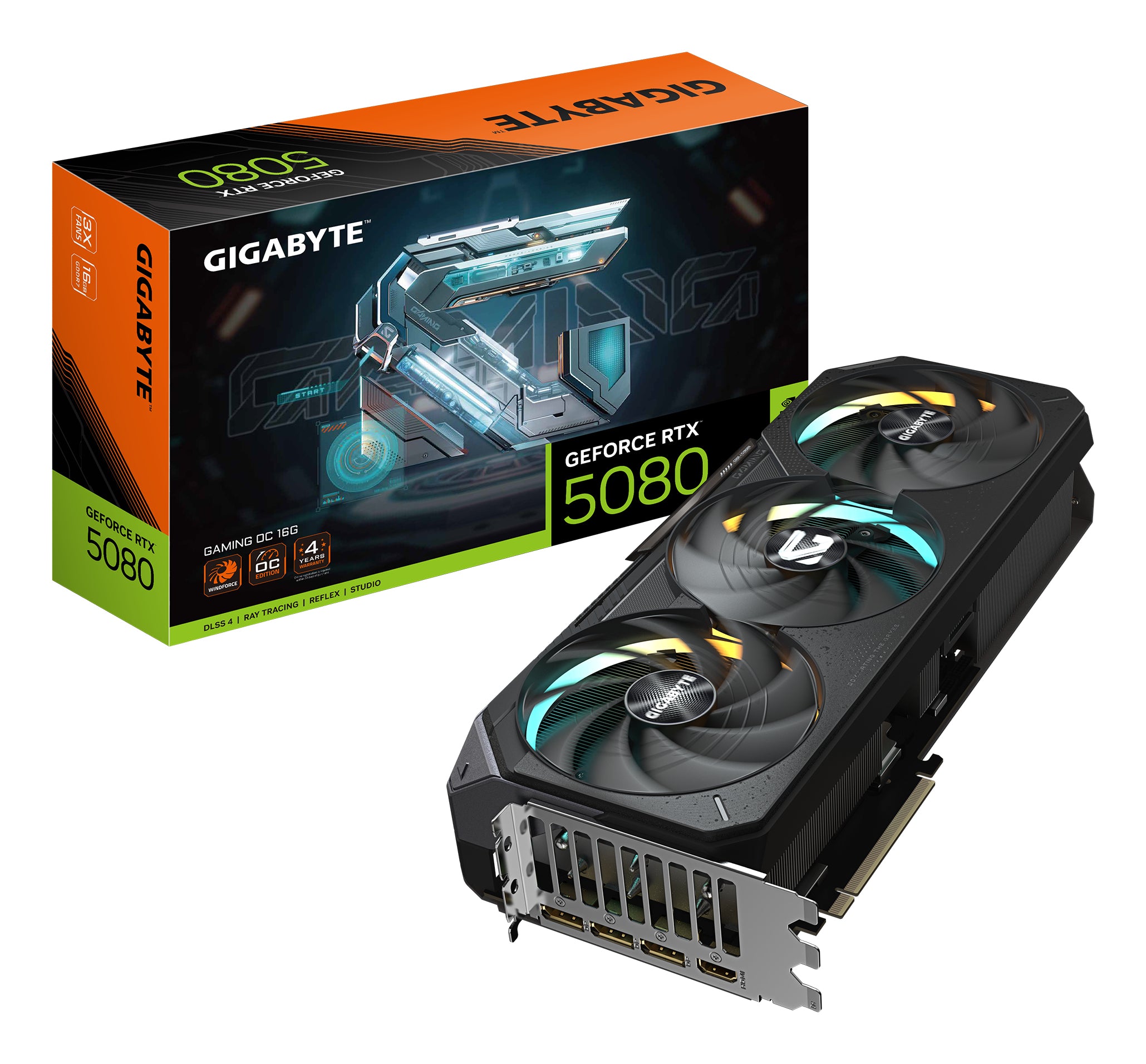 Tarjeta de Video Gigabyte Gaming GeForce RTX5080 OC 16GB Triple Fan RGB Halo GDDR7 256bit PCIe 5.0 1xHDMI 3xDP