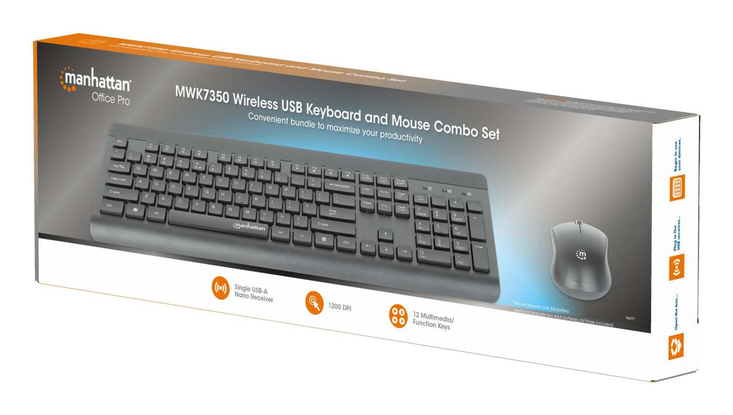 Manhattan 180771 teclado Ratón incluido Universal RF inalámbrico QWERTY Negro